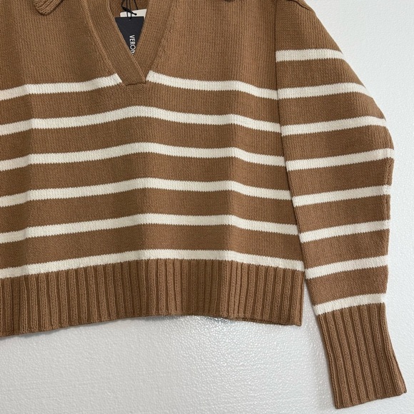 NWT Veronica Beard Jovie Pullover Sweater Women M Striped Cotton Khaki Ivory - Picture 6 of 16